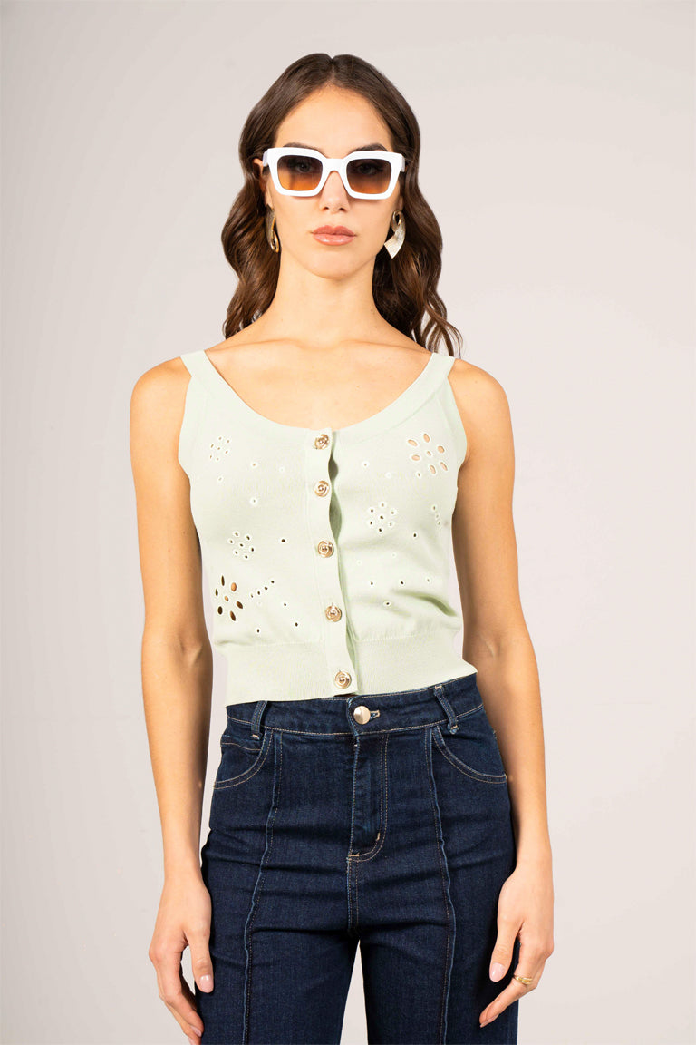 Top in maglia con ricami