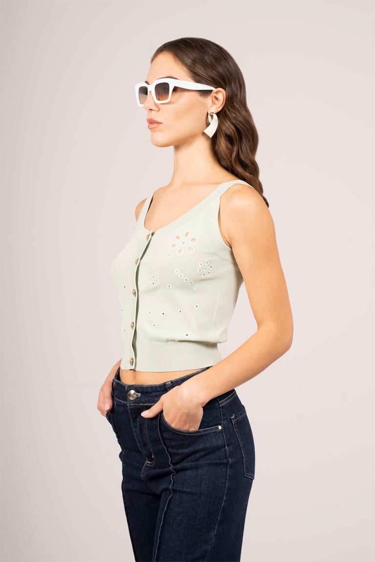 Top in maglia con ricami