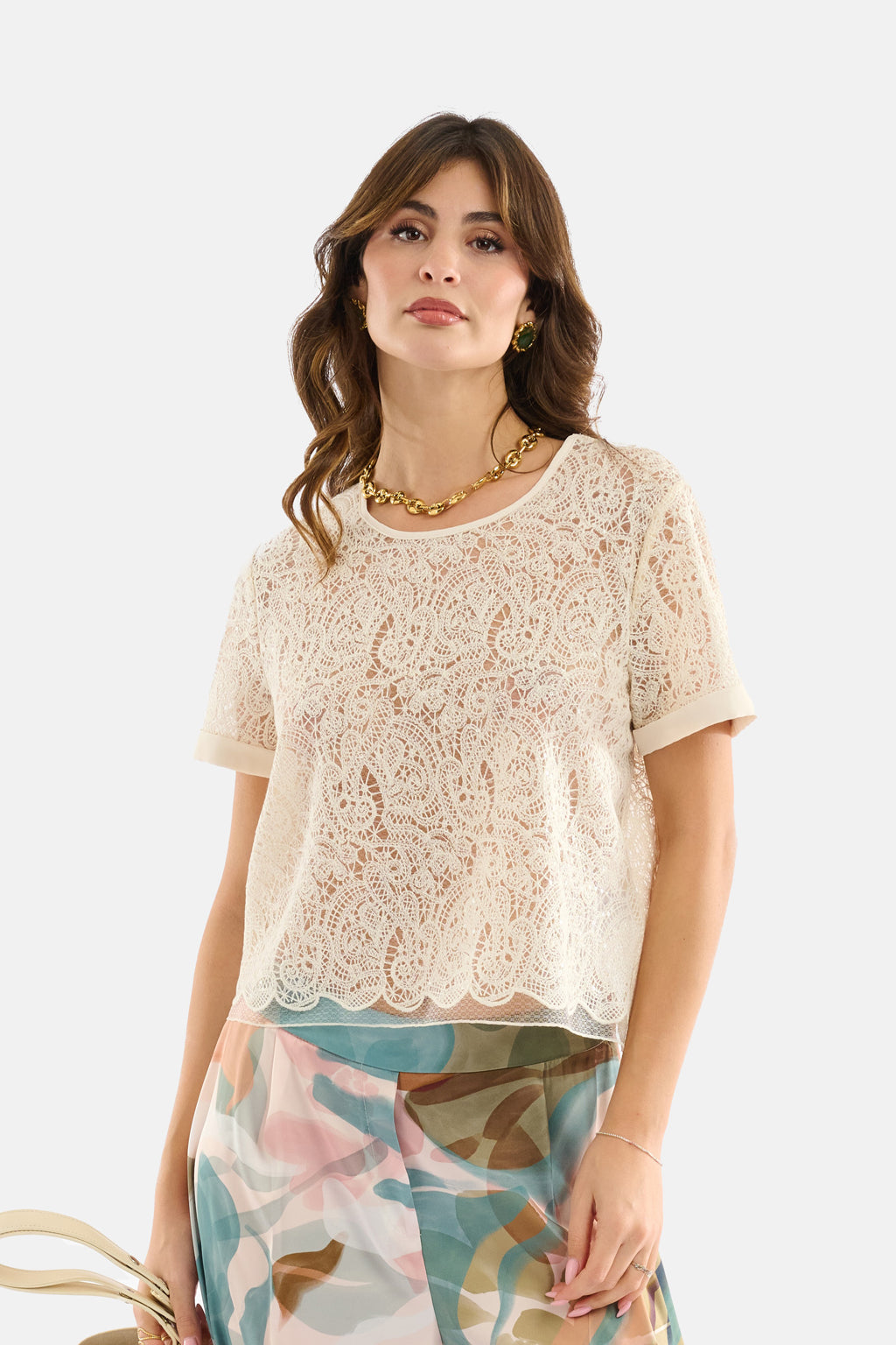 Blusa pizzo e paillettes