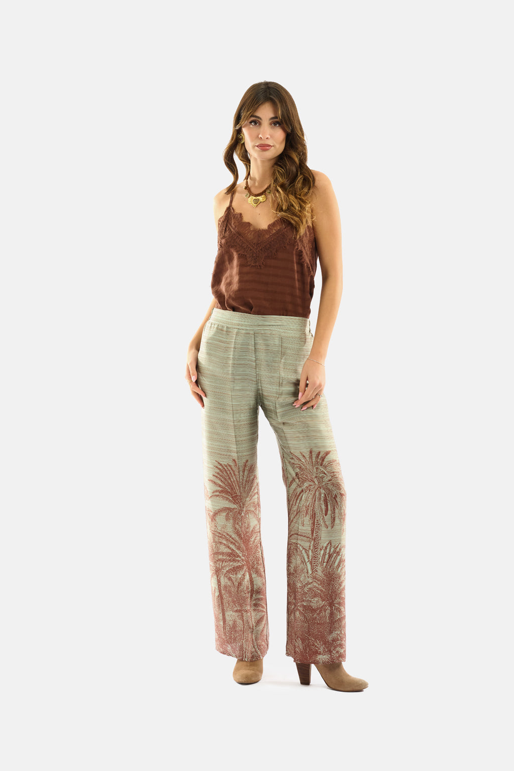 Pantaloni ampi stampa botanica