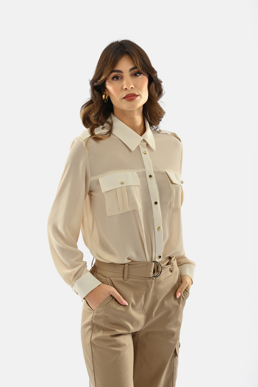 Camicia bimaterica con taschini