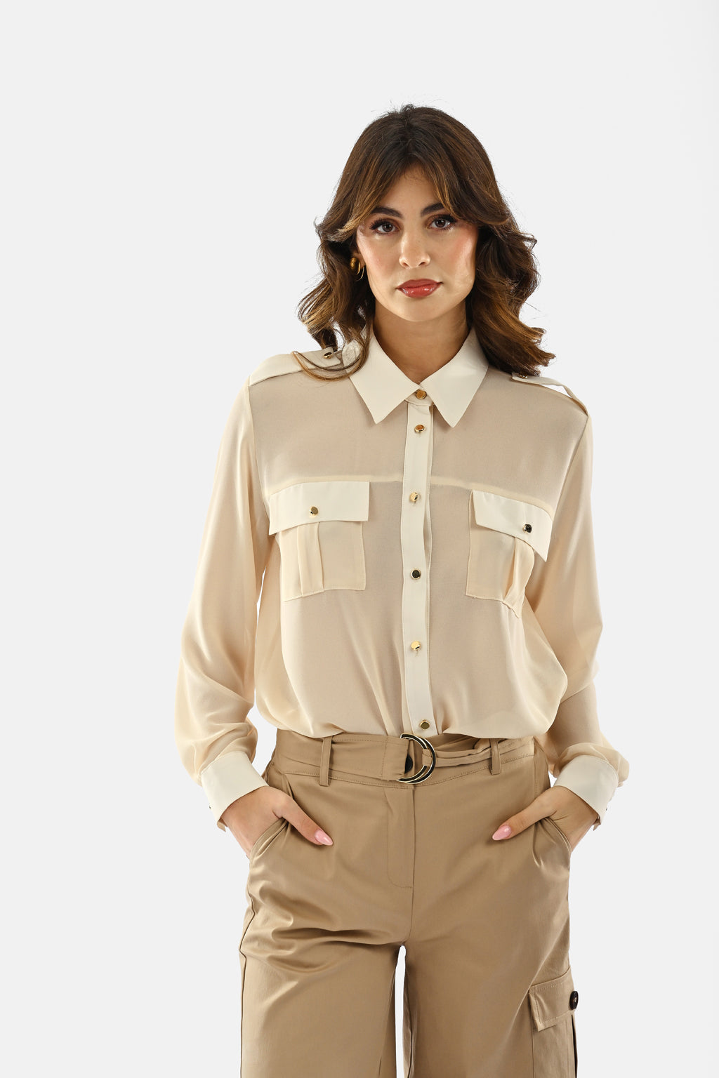 Camicia bimaterica con taschini