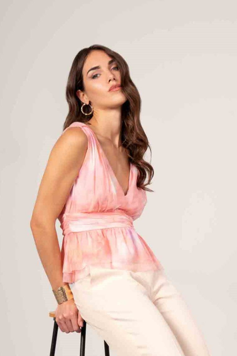Top in tulle stampato