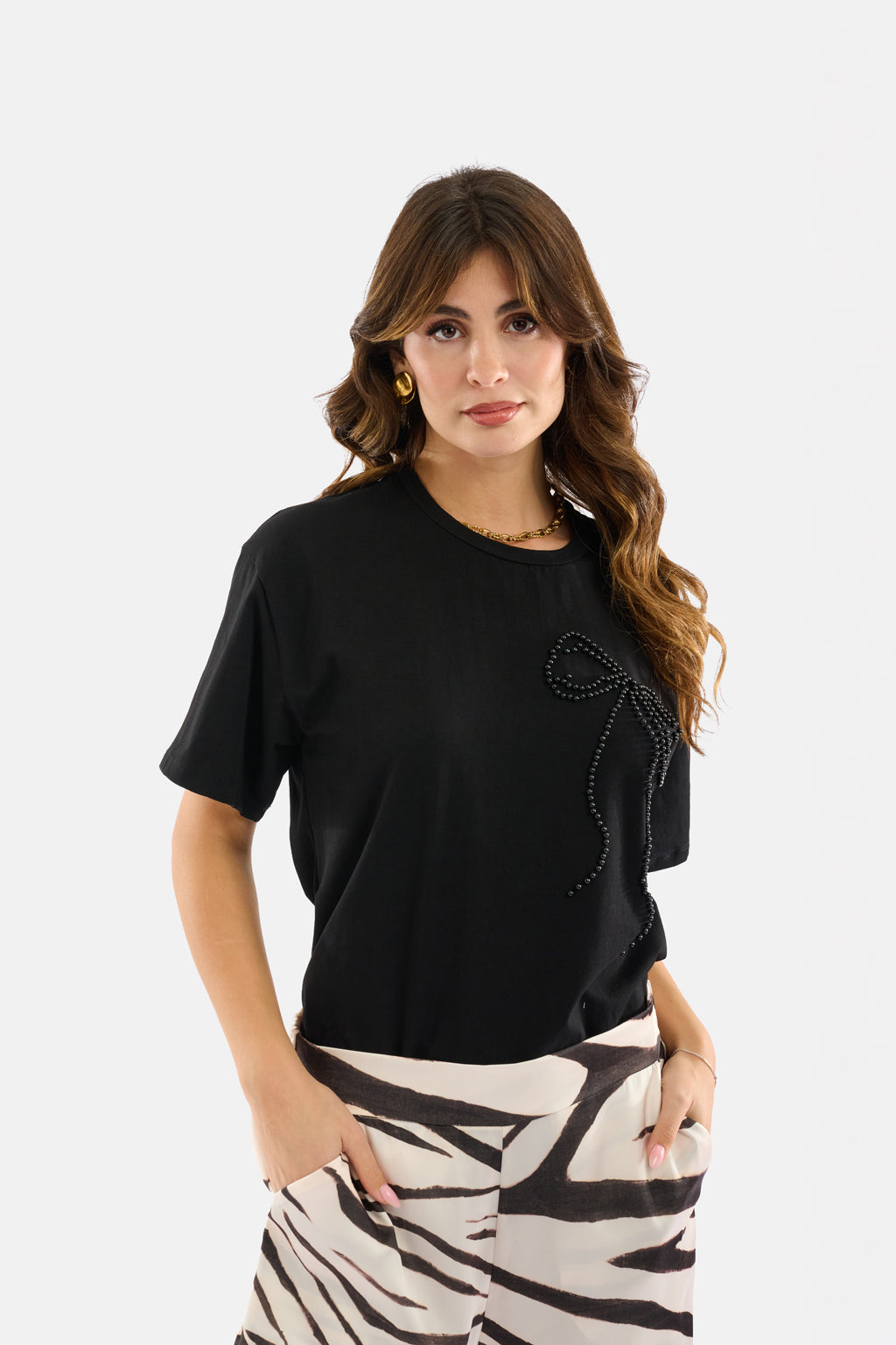 T-shirt fiocco perle
