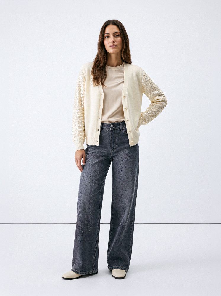 Jeans palazzo con strass