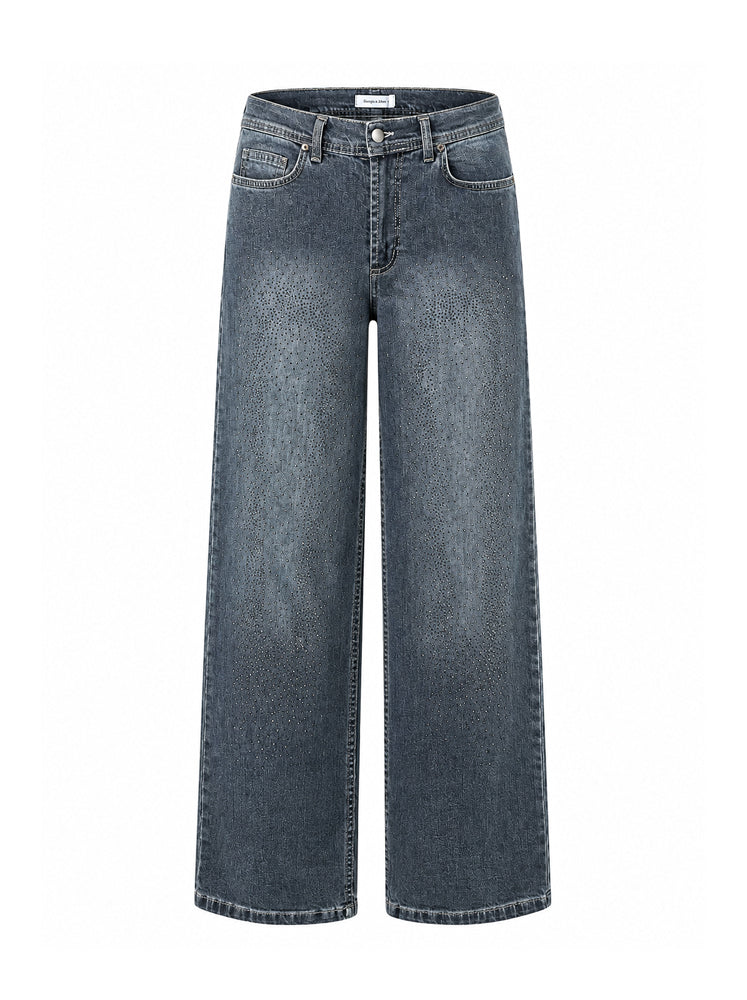Jeans palazzo con strass