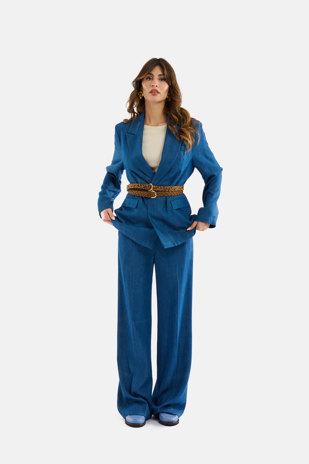 Pantalone palazzo effetto denim
