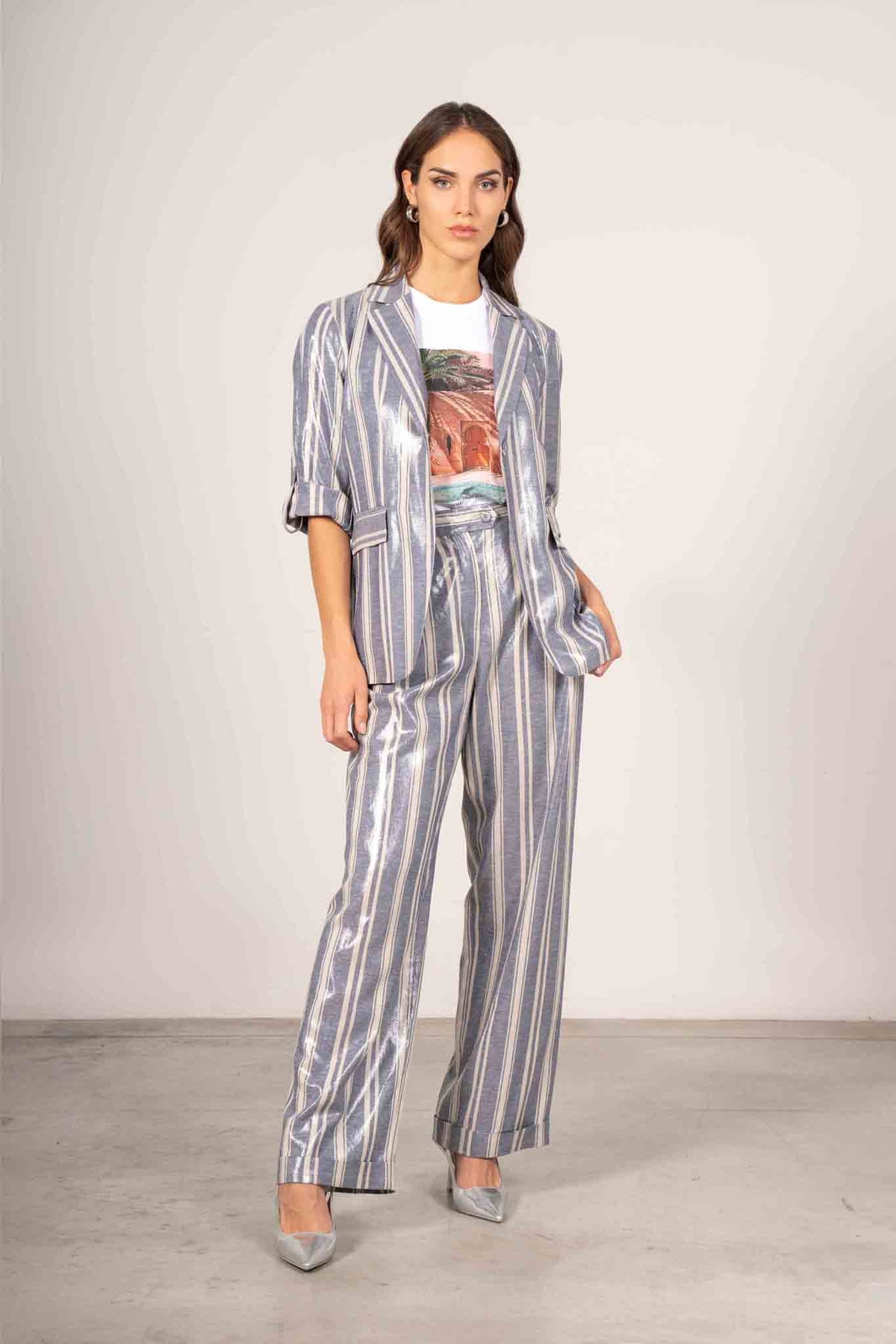 Pantalone a righe con pences