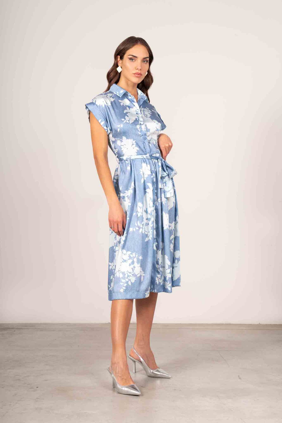 Abito chemisier con stampa effetto denim