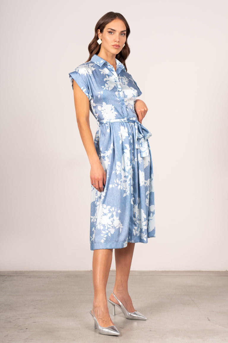 Abito chemisier con stampa effetto denim