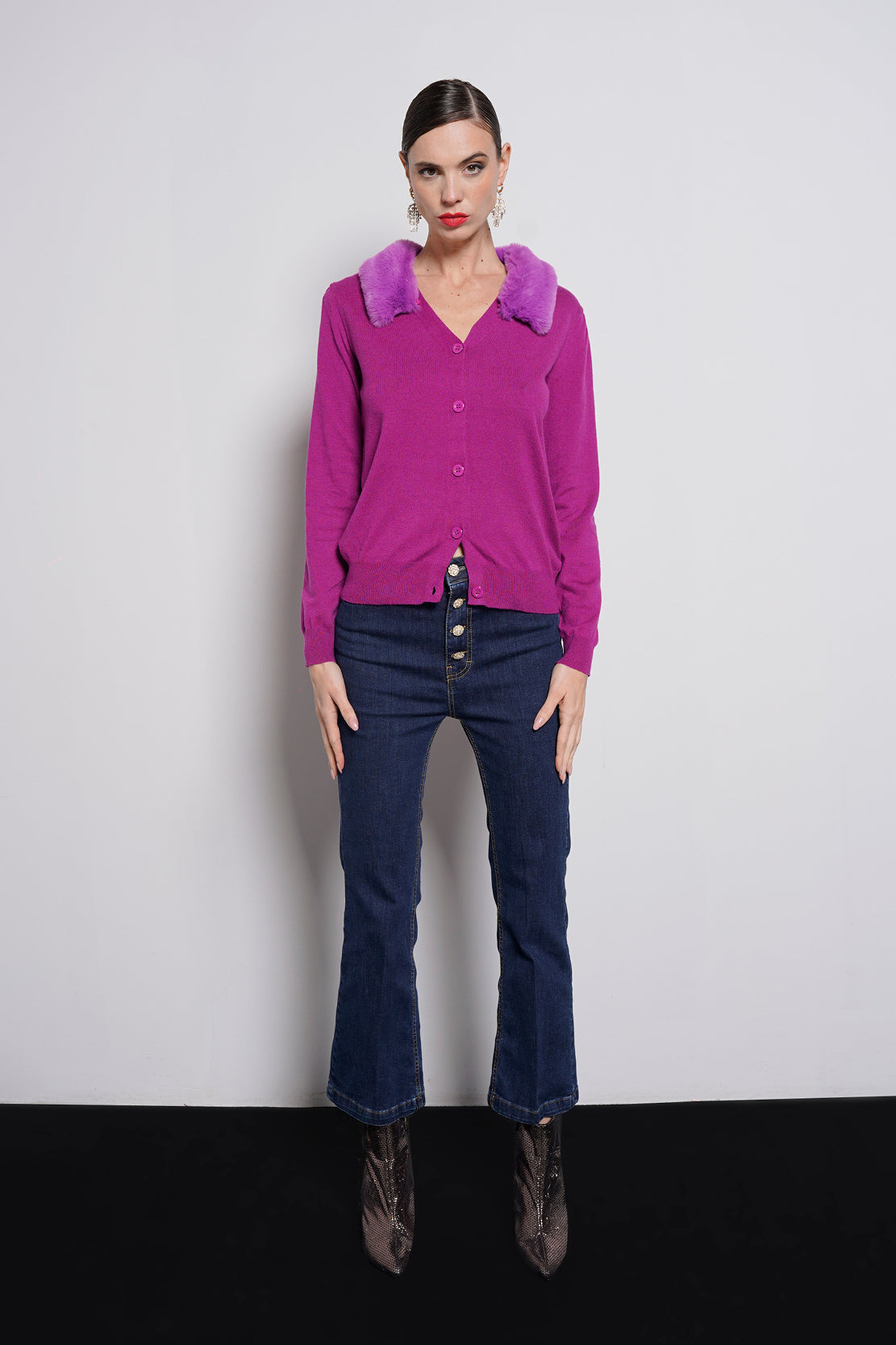Cardigan con collo in pelliccia