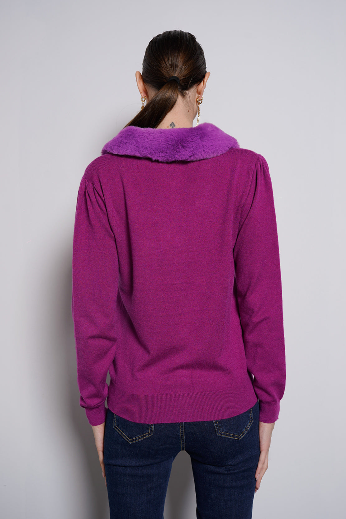 Cardigan con collo in pelliccia