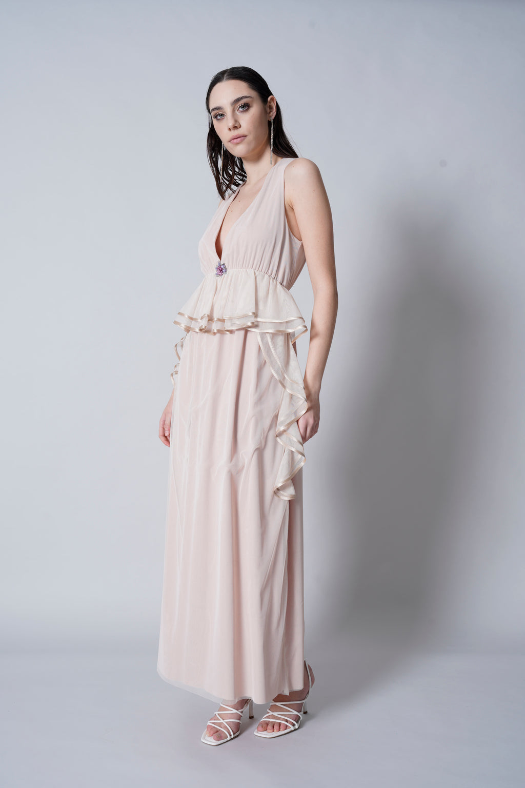 Abito tulle inserto raso