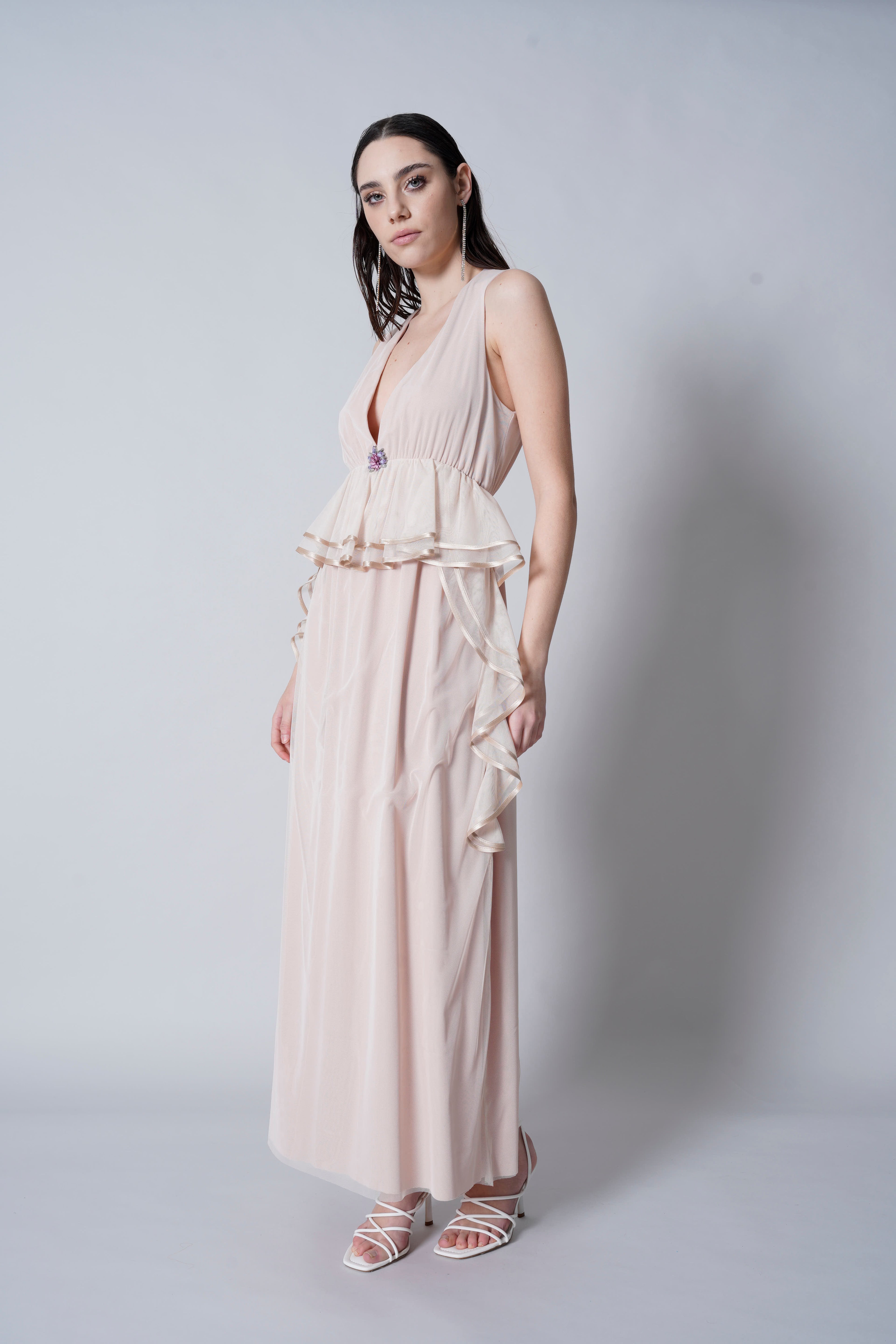 Abito tulle inserto raso