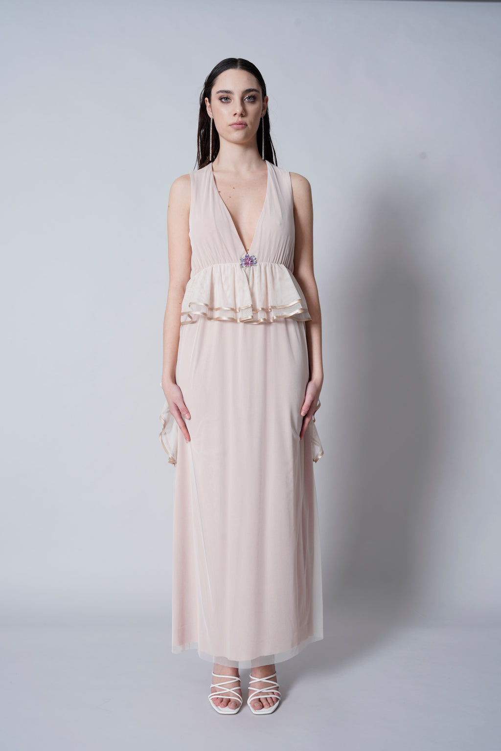 Abito tulle inserto raso