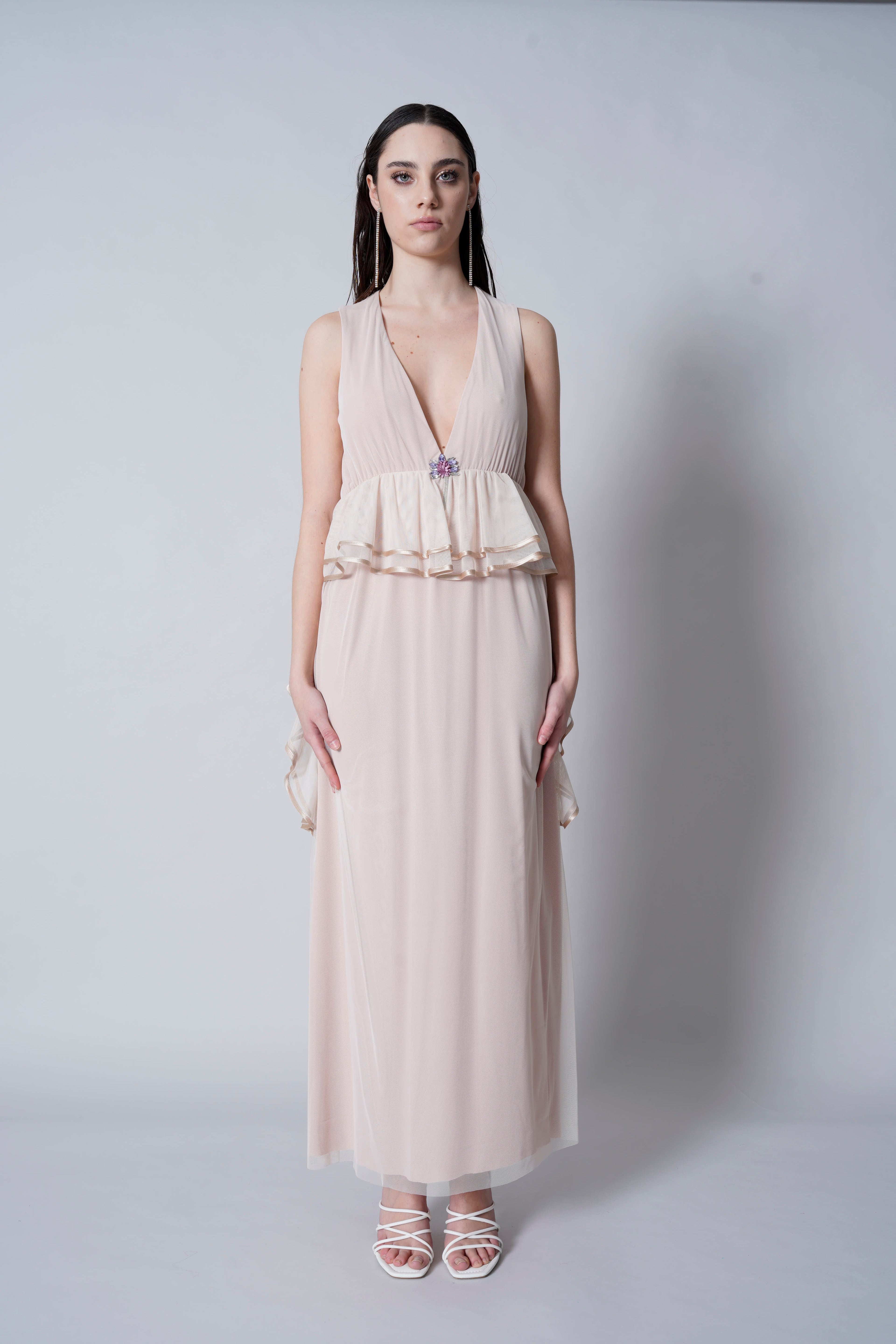 Abito tulle inserto raso