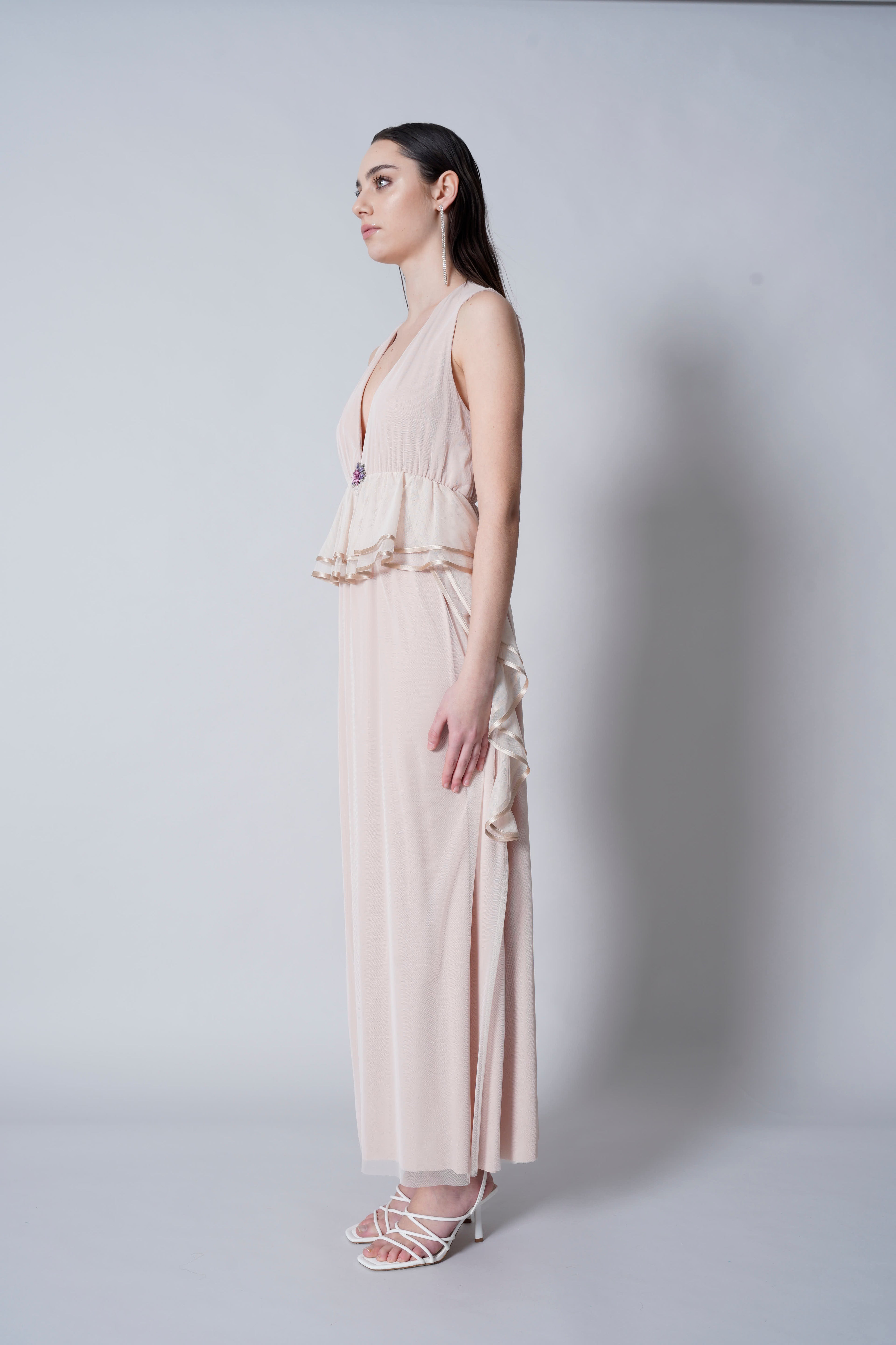 Abito tulle inserto raso