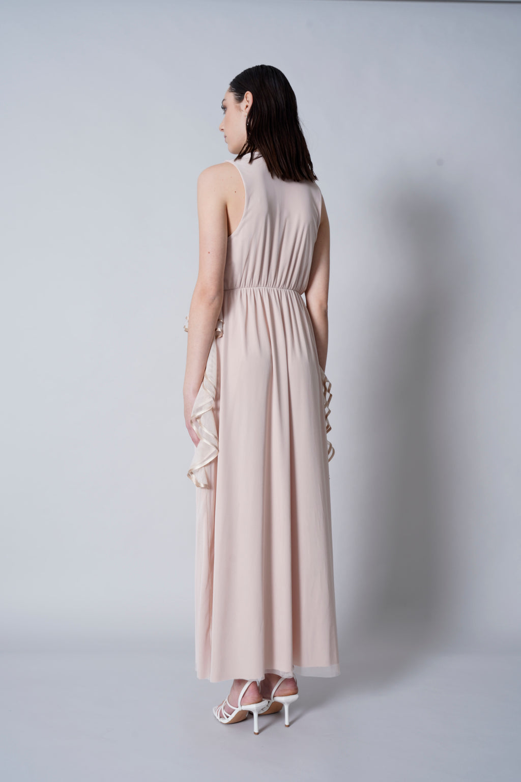 Abito tulle inserto raso