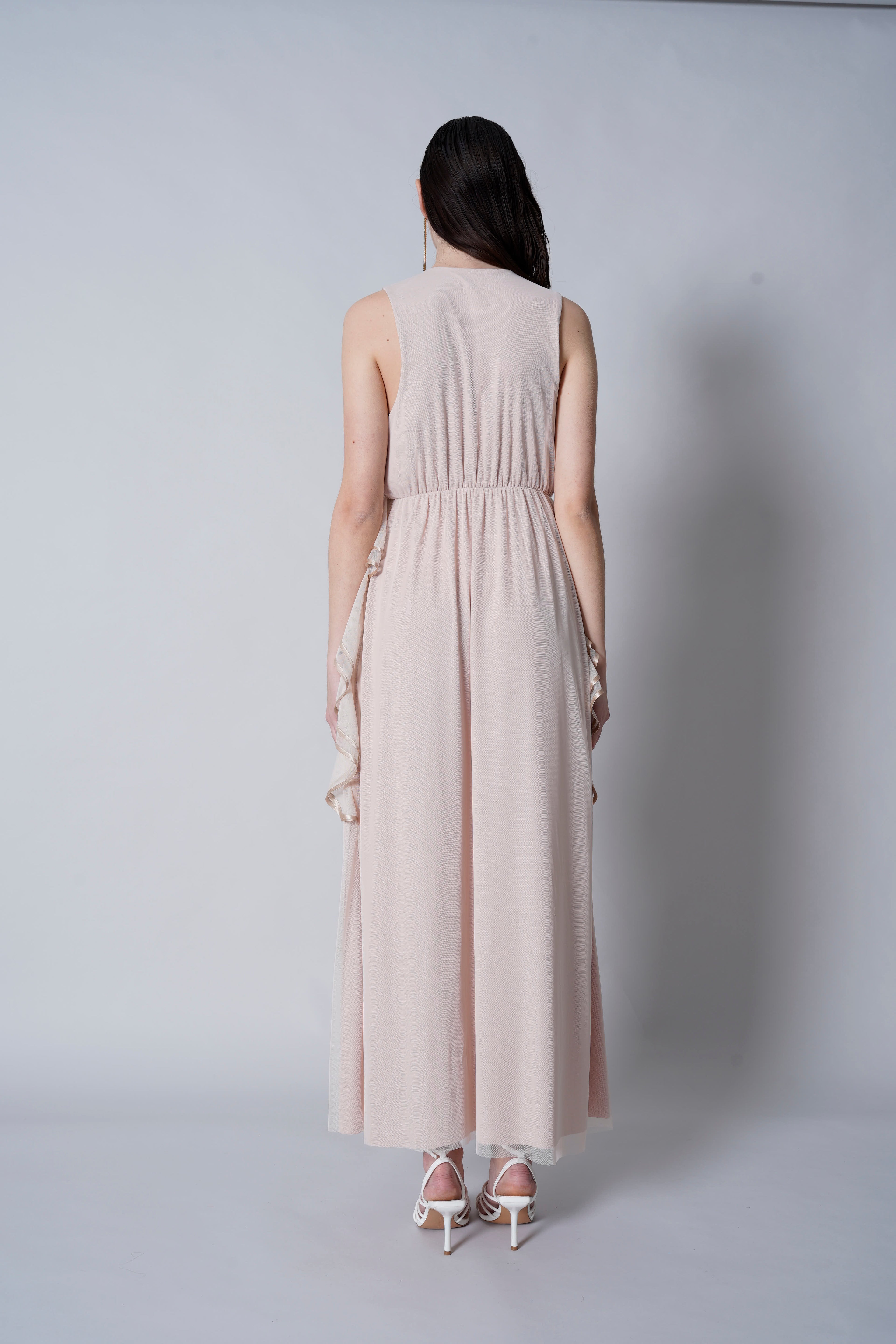 Abito tulle inserto raso