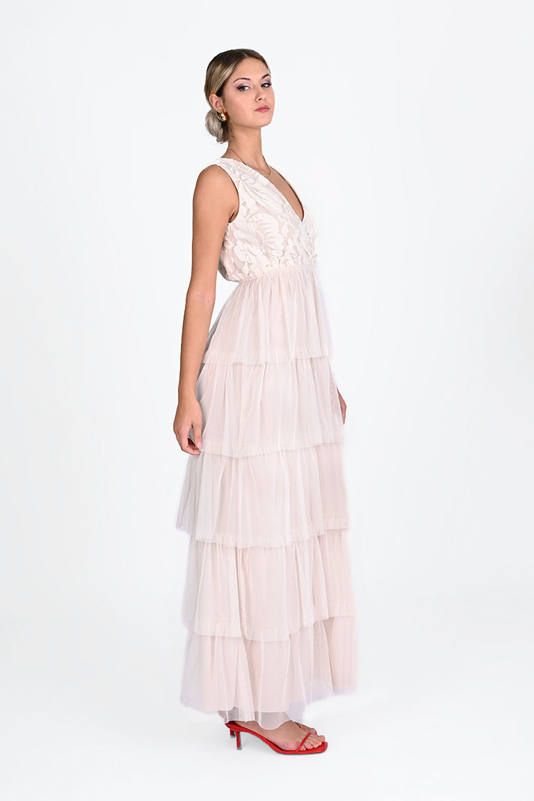 Abito tulle corpetto macrame'