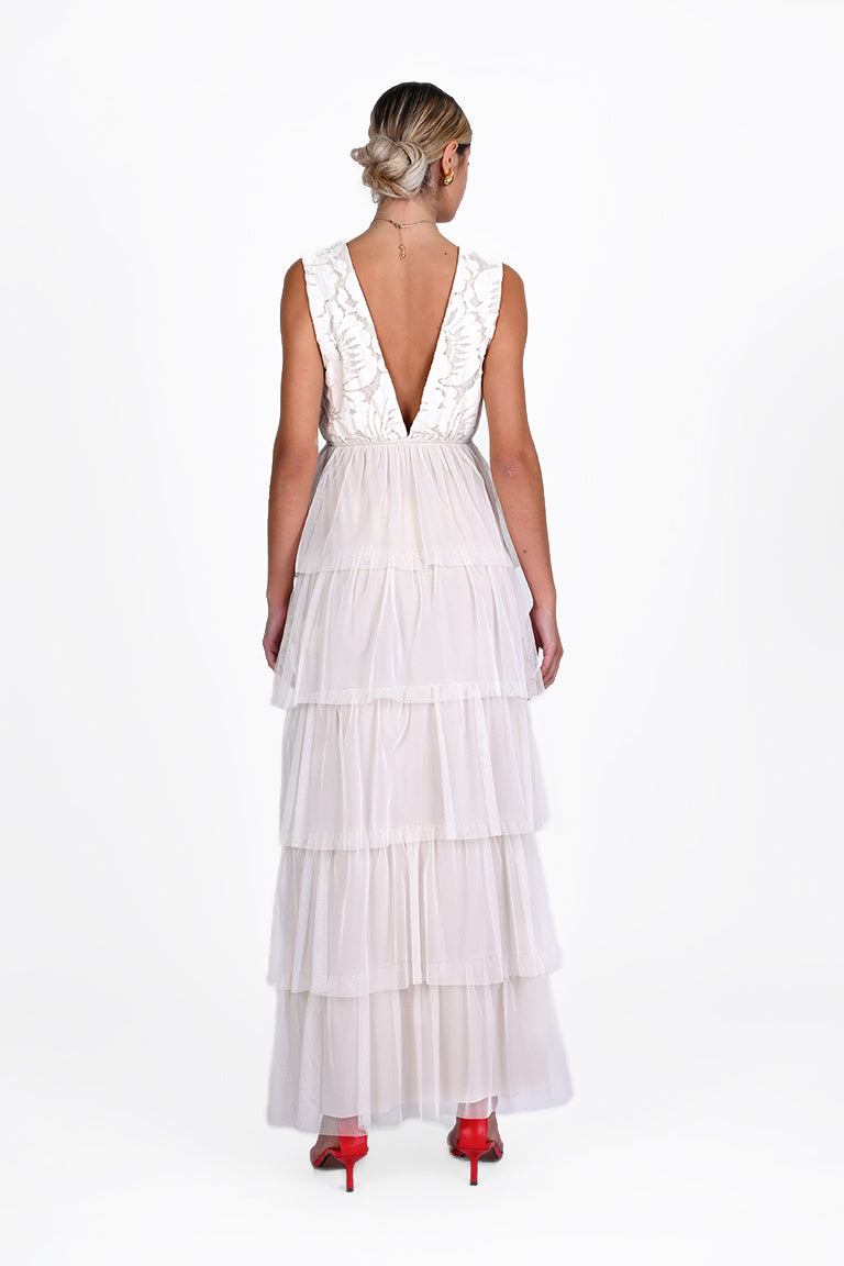 Abito tulle corpetto macrame'