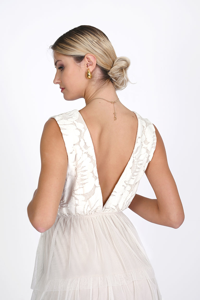 Abito tulle corpetto macrame'