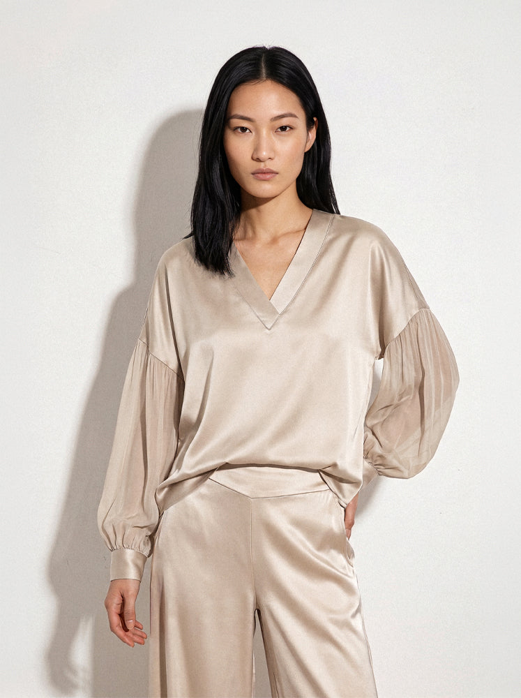 Blusa bimaterica scollo a V