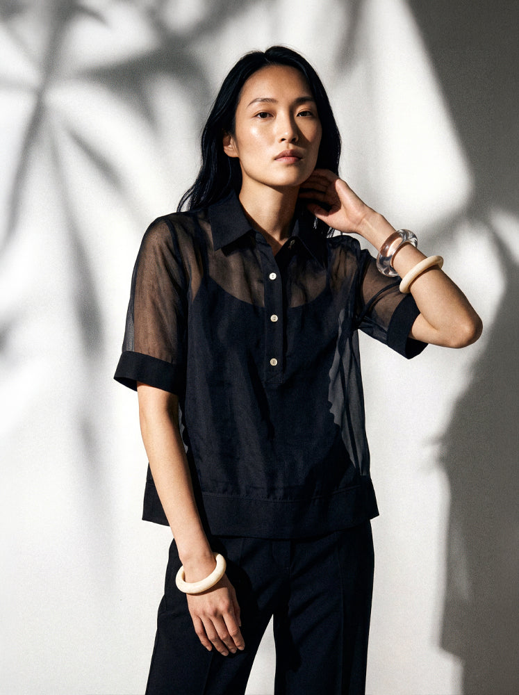 Blusa chiffon collo camicia