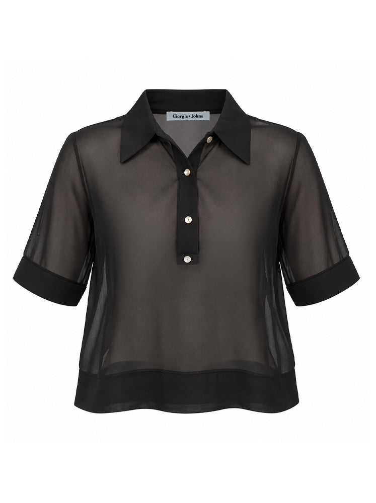Blusa chiffon collo camicia