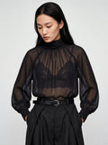 Blusa chiffon collo alto