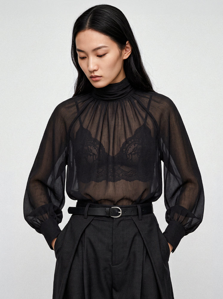 Blusa chiffon collo alto