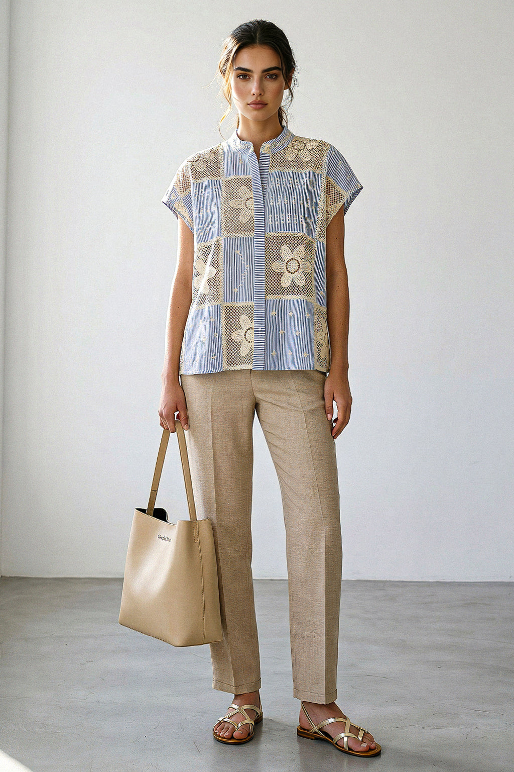 Camicia righe inserti pizzo