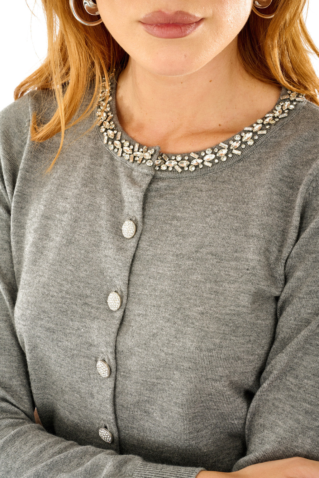 Cardigan colletto strass