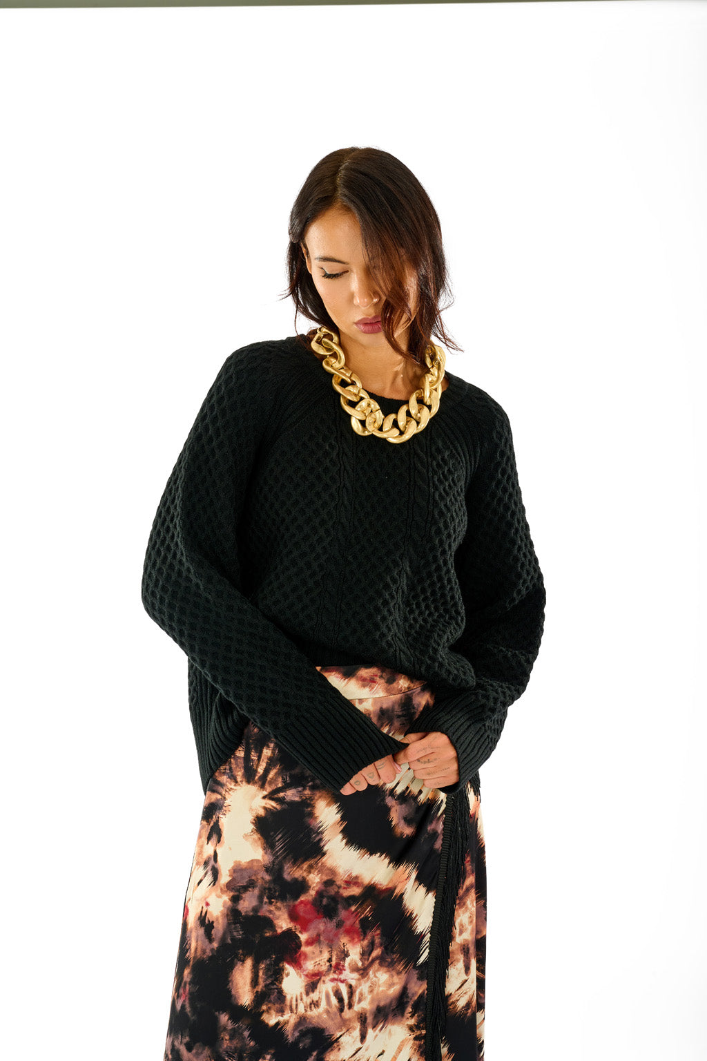 Maglione lavorazione trecce