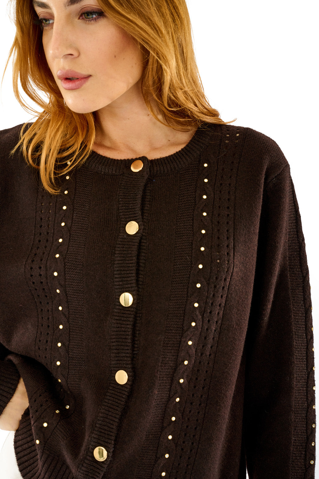 Cardigan girocollo traforato