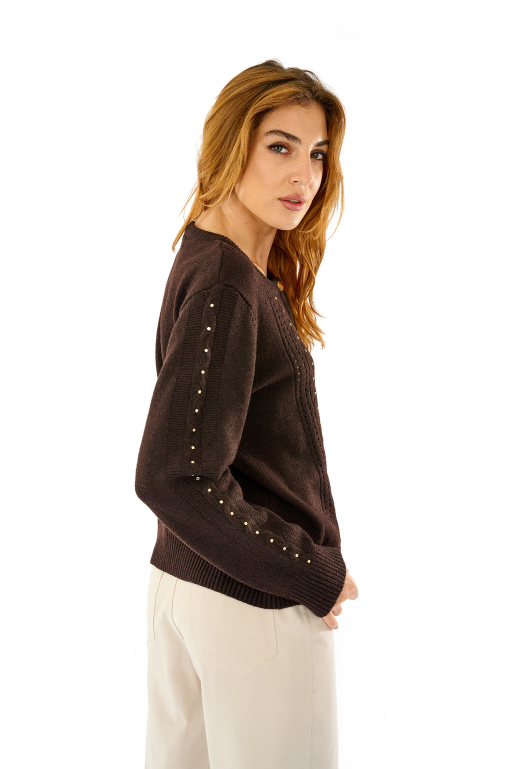 Cardigan girocollo traforato