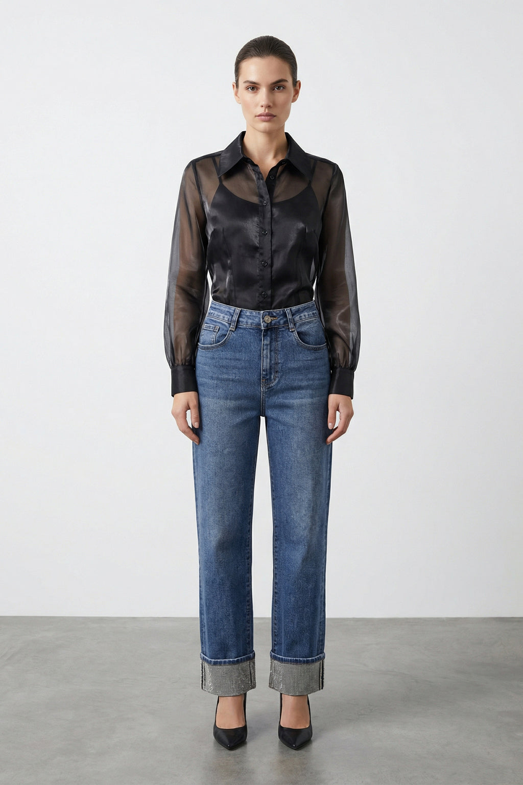 Jeans con risvolto gioiello