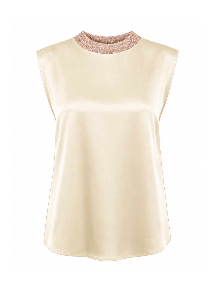 Top collo in costina lurex