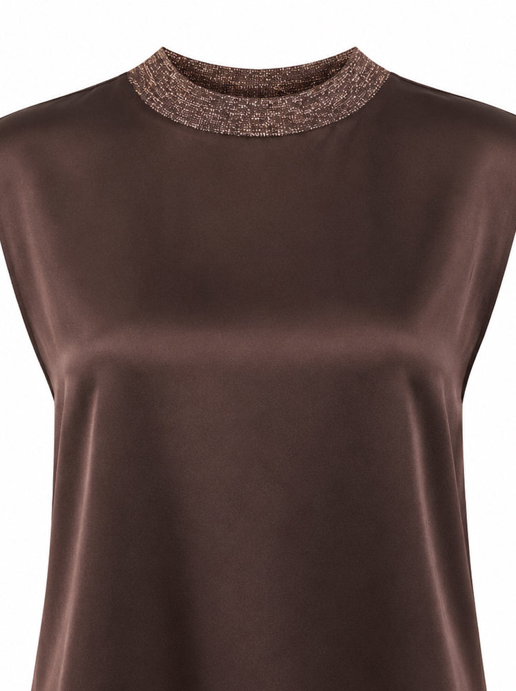 Top collo in costina lurex