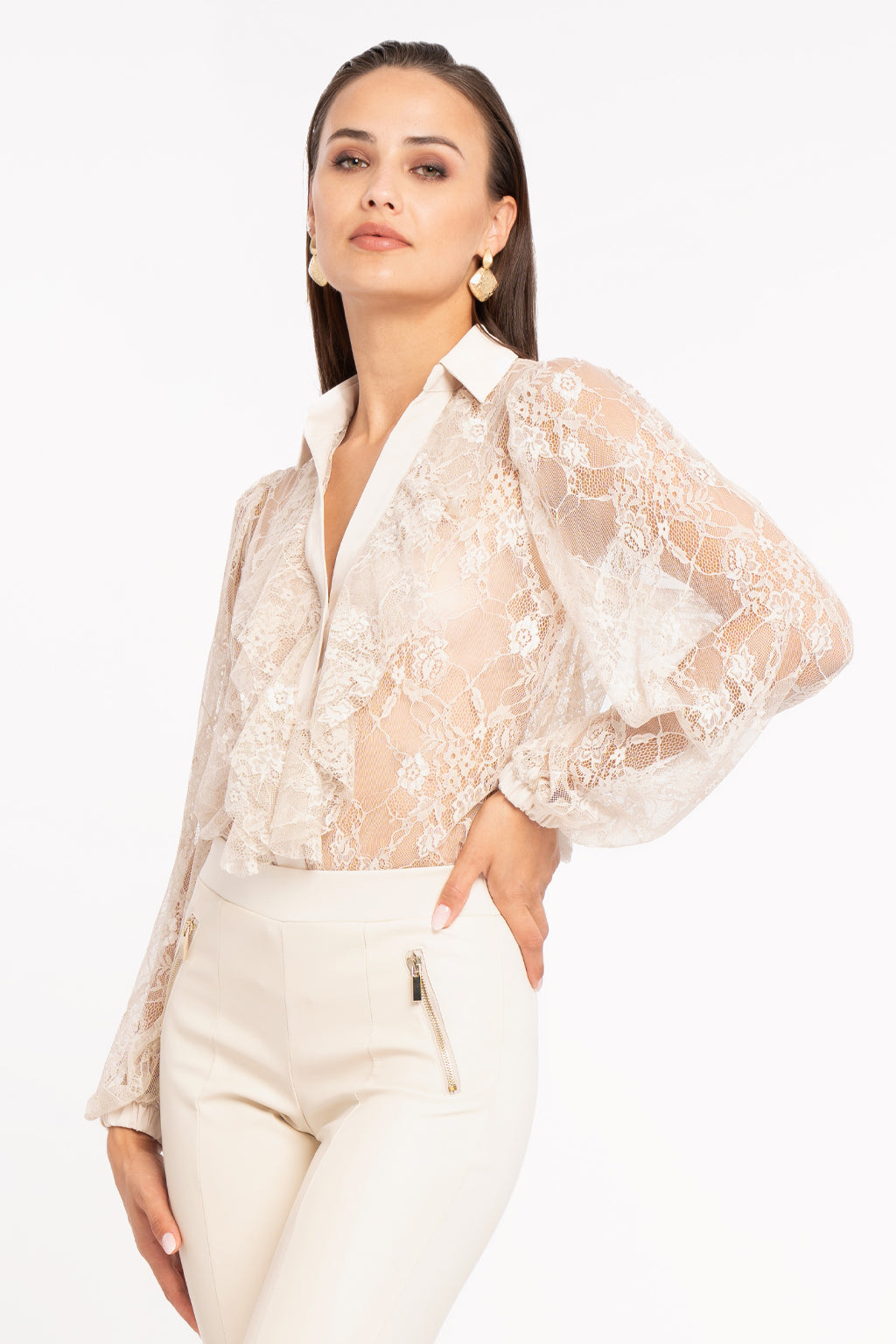 Camicia pizzo con rouches