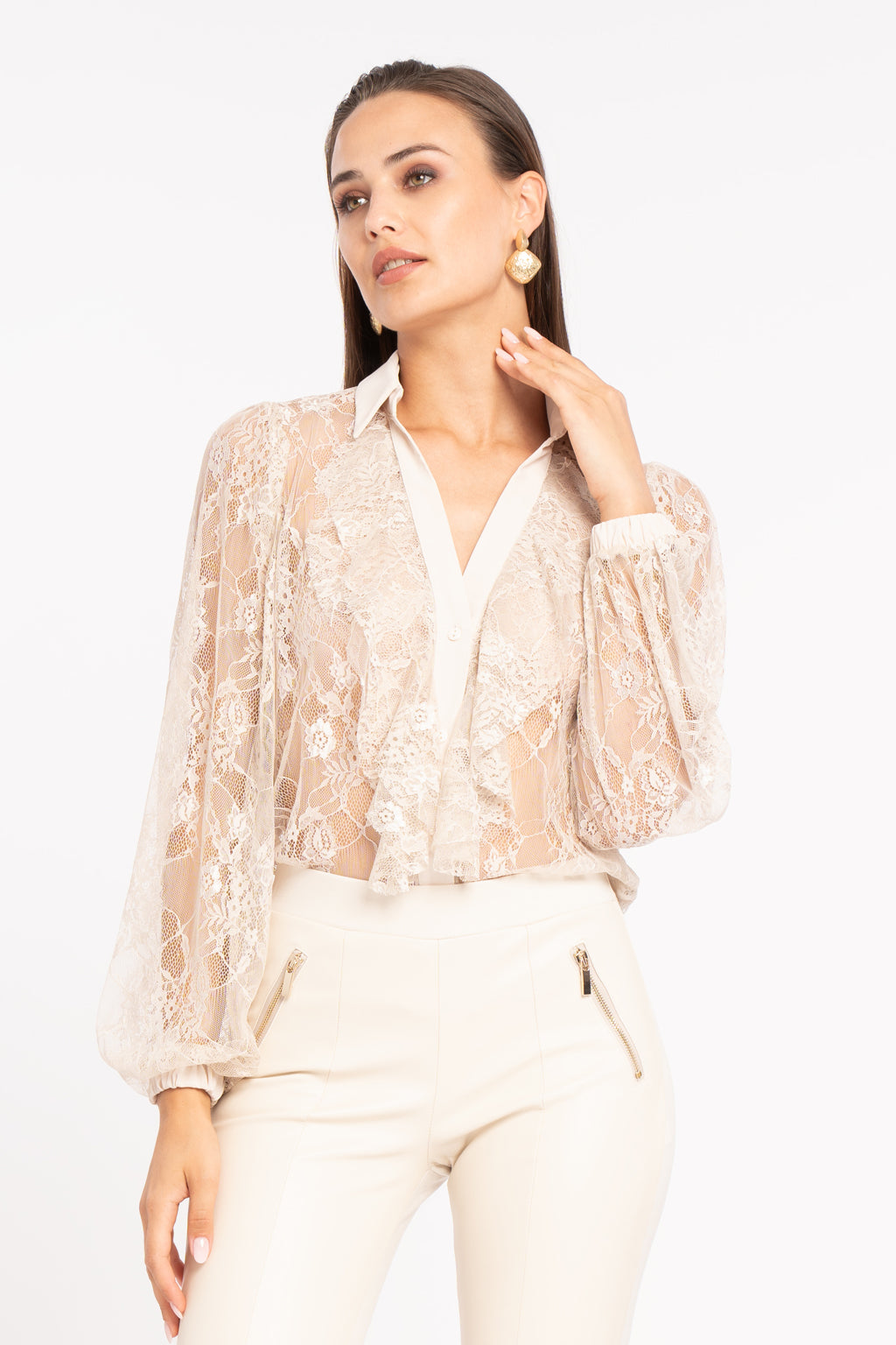 Camicia pizzo con rouches