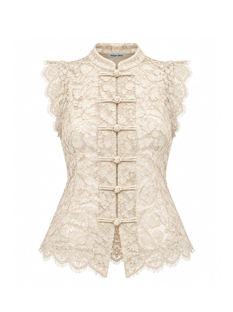 Blusa pizzo con alamari