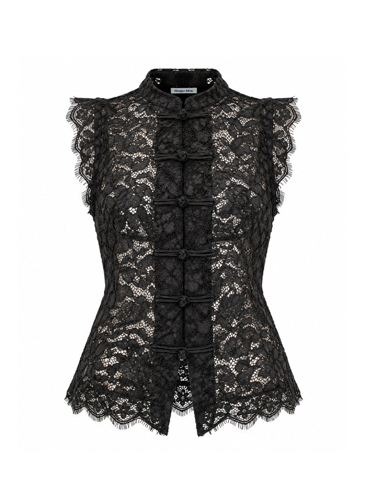 Blusa pizzo con alamari