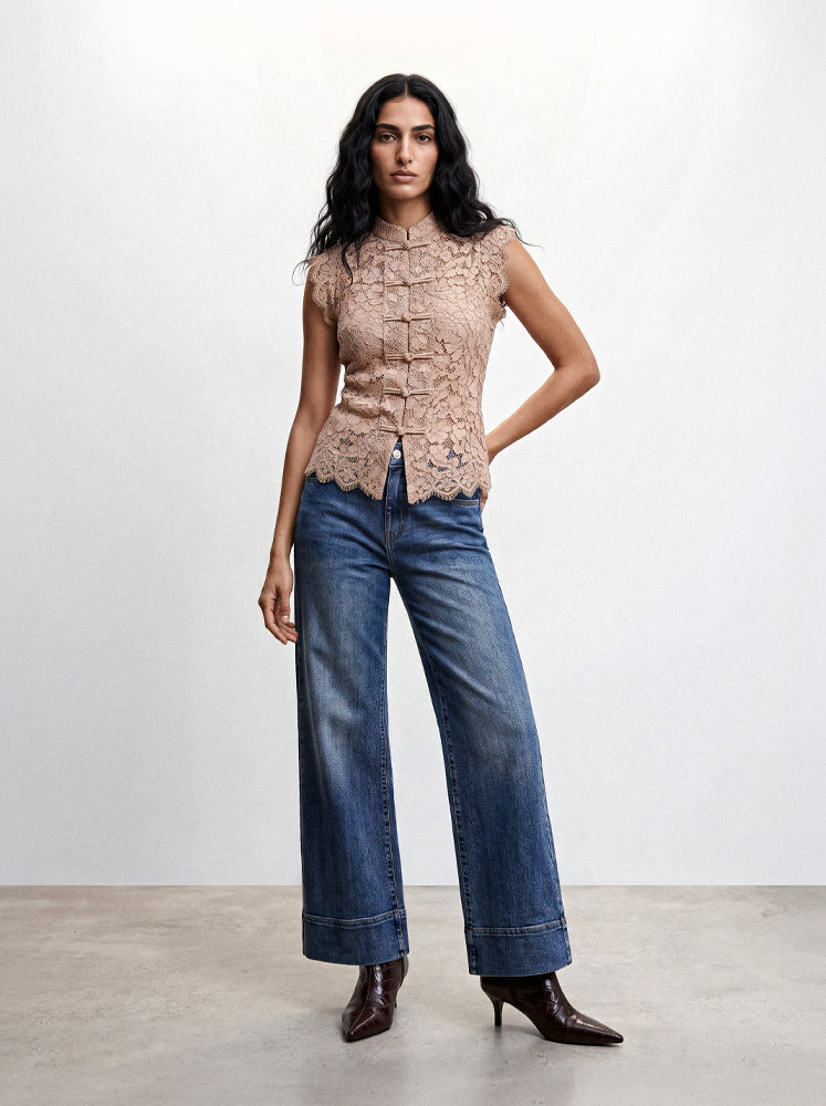 Blusa pizzo con alamari