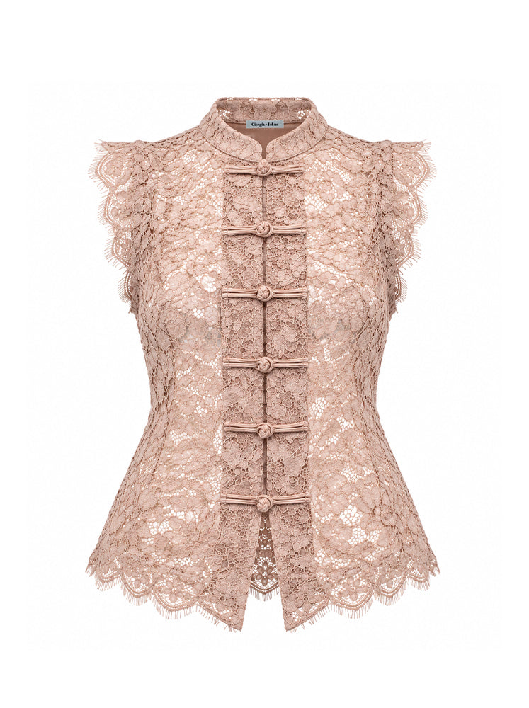 Blusa pizzo con alamari