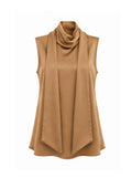 Top smanicato in raso con foulard