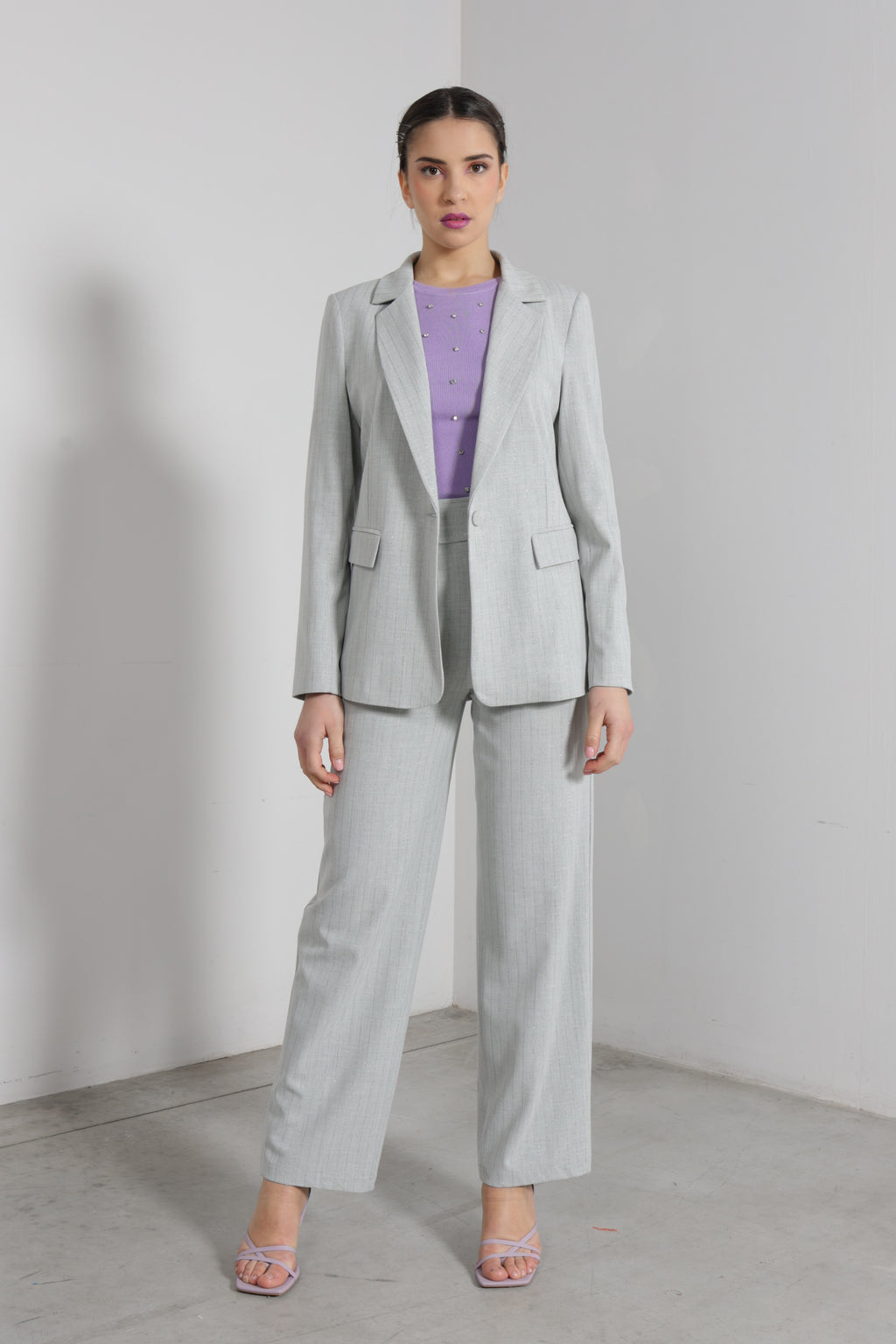 Giacca monopetto riga lurex