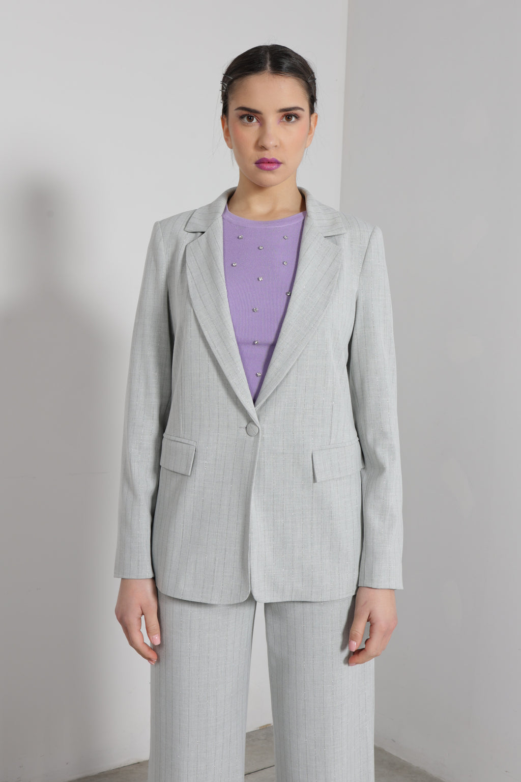 Giacca monopetto riga lurex