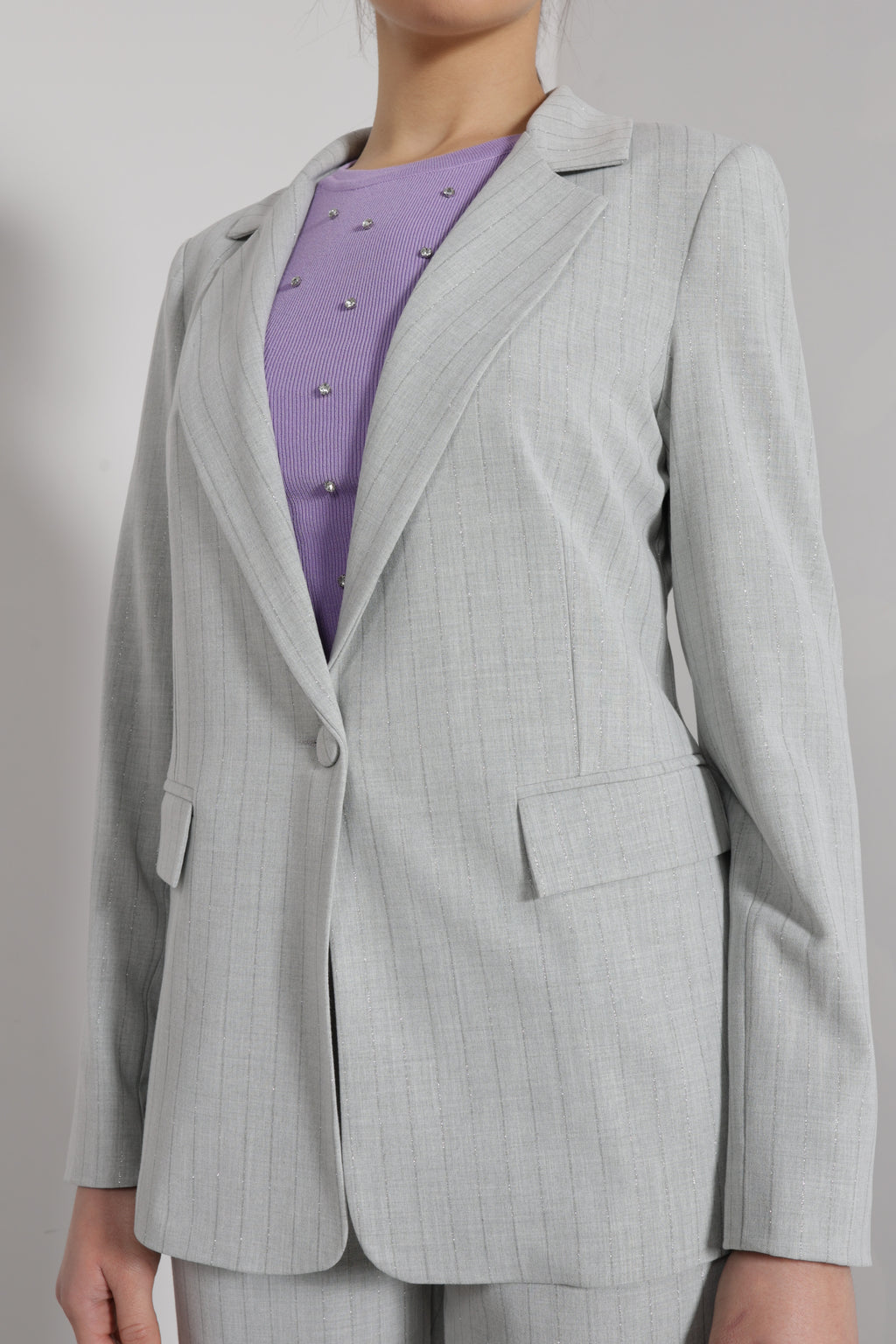 Giacca monopetto riga lurex
