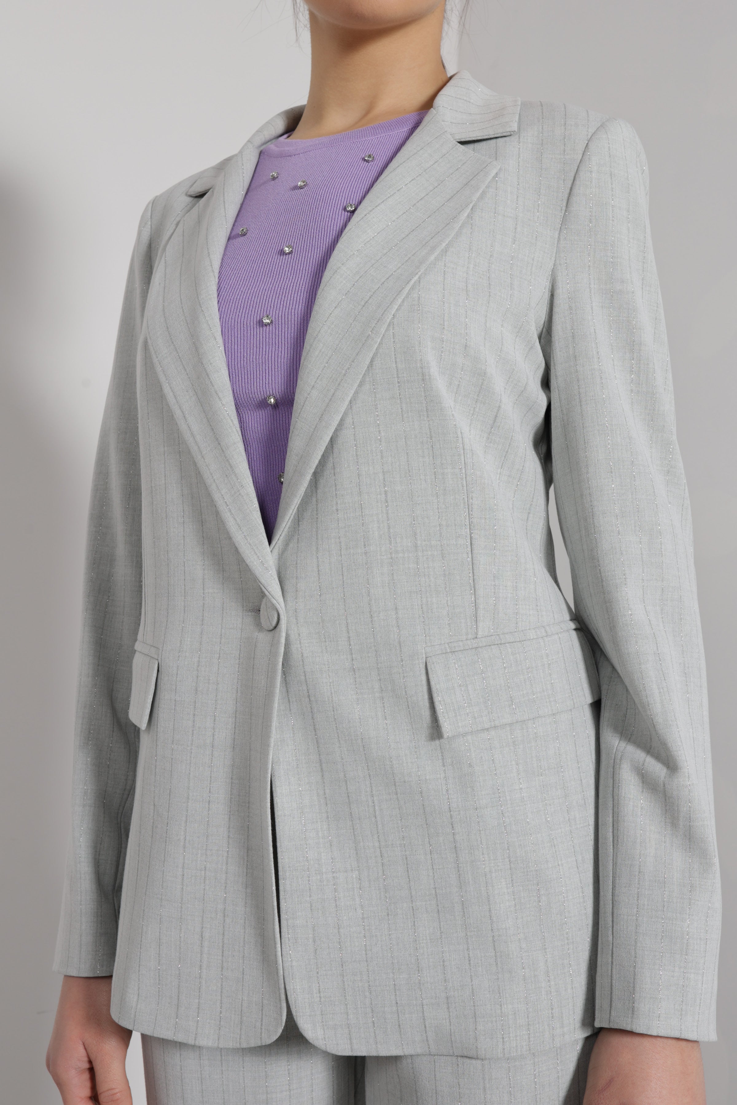 Giacca monopetto riga lurex